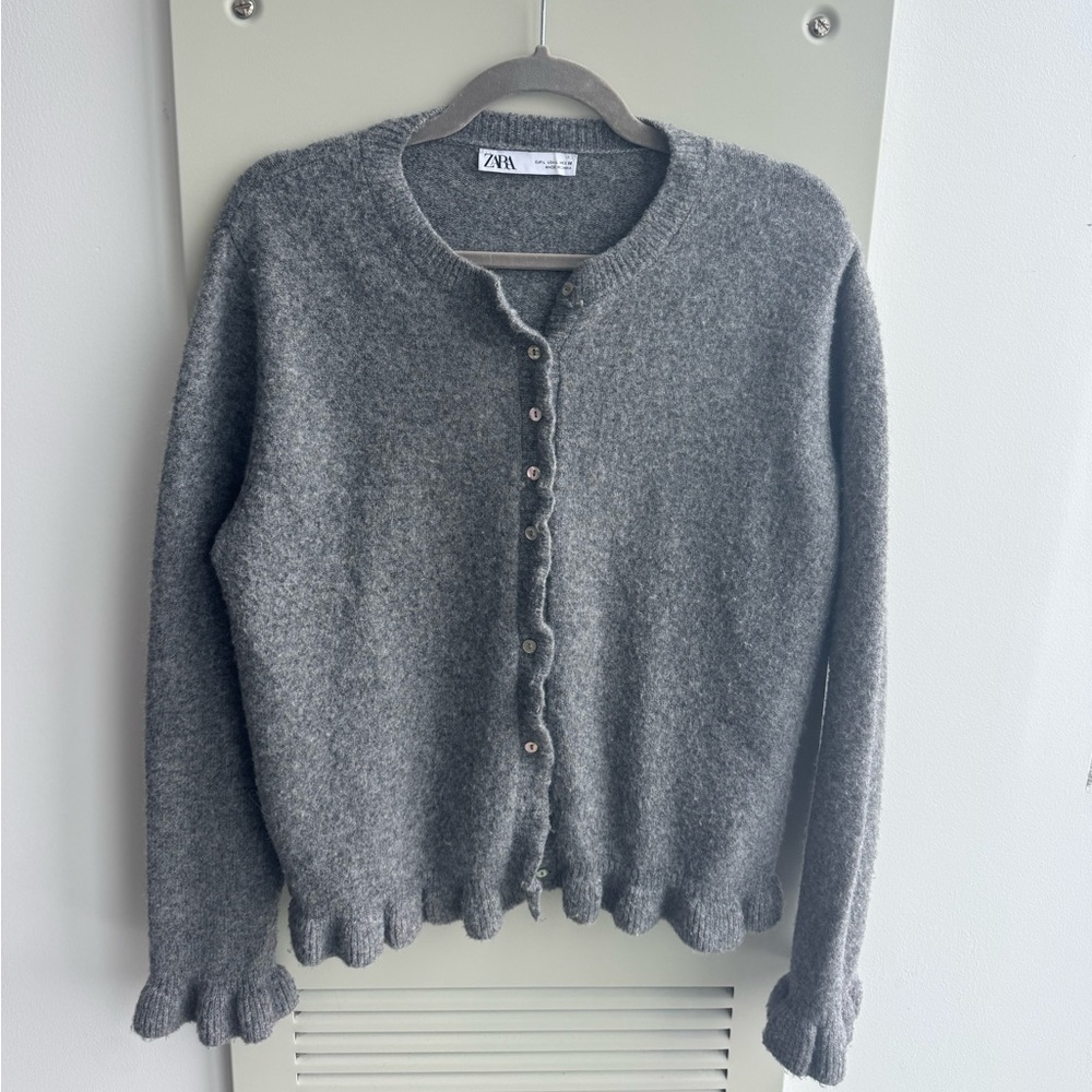 Zara Grey Ruffled Cardigan